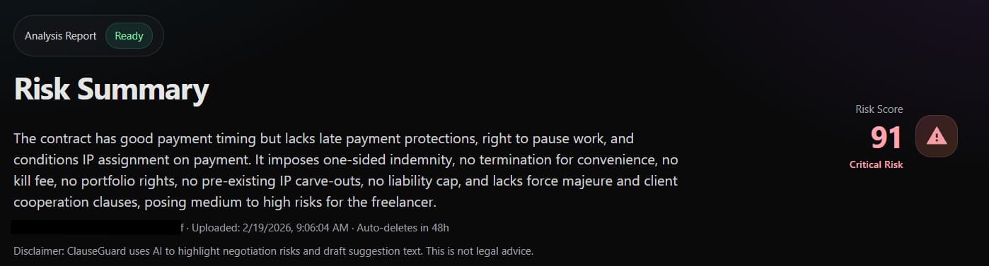 ClauseGuard risk score overview